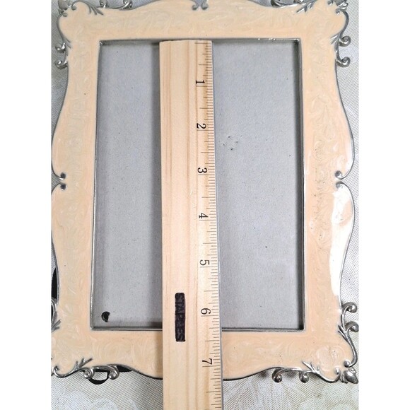 Vintage Scrolled Peachy Pink Stained Glass Photo Frame Pewter Trim 8.5"x6.5" - Picture 12 of 15